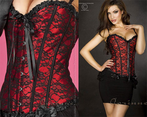 CHILIROSE CORPETTO ROSSO IN PIZZO NERO E PERIZOMA - immagine 2